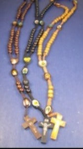 Wood Beaded Rosary w/ Wood Cross w/ Jesus Asst Woodtone Colors